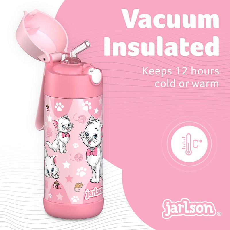 JARLSON kids water bottle with straw - CHARLI - insulated stainless steel water bottle - thermos - girls/boys (Cat 'Star', 12 oz) - Image 2